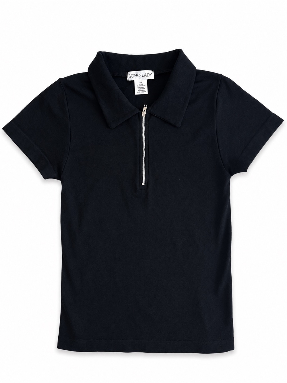 Soho Lady Black Short-Sleeve Zip Polo Top